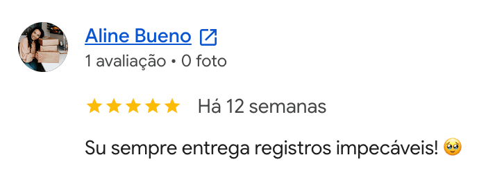 Avaliação no Google de Aline Bueno sobre registros fotográficos
