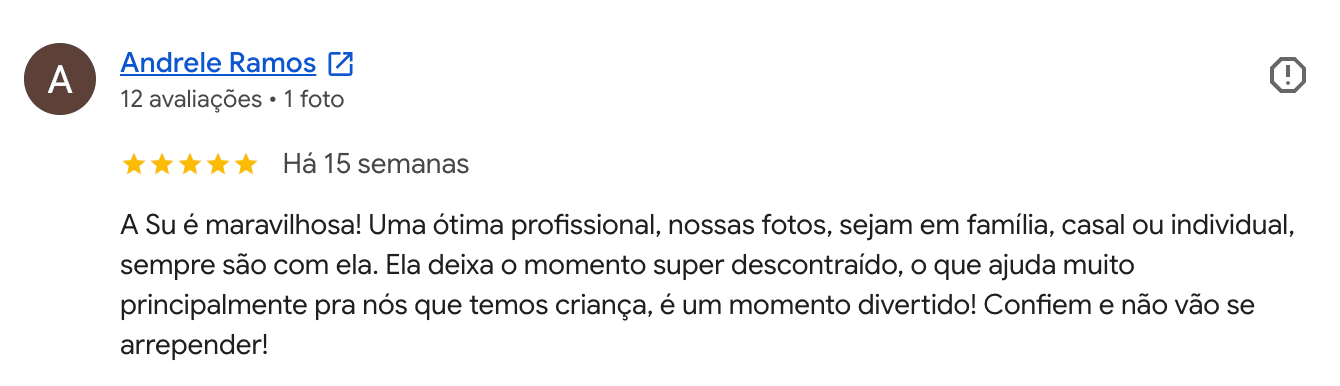 Avaliação no Google de Andrele Ramos sobre ensaios em família