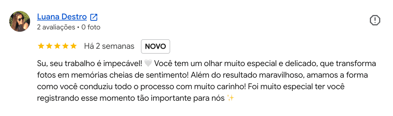 Avaliação no Google de Luana Destro sobre ensaio e condução do processo