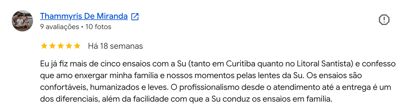 Avaliação no Google de Thammyris De Miranda sobre ensaios em família